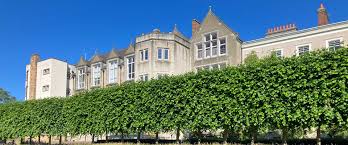 The first floor of a building, with the ground floor obscured by green trees
