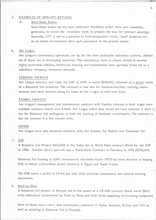 Page 2 of Department of Foreign Affairs memo on the development aid