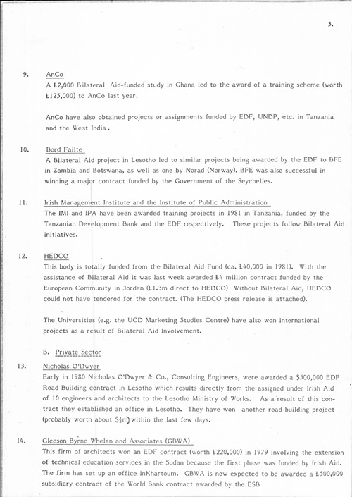 Page 3 of Department of Foreign Affairs memo on the development aid