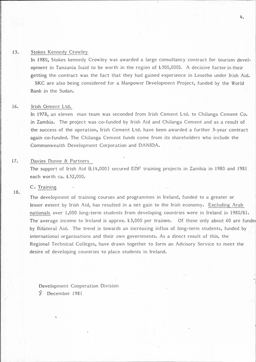 Page 4 of Department of Foreign Affairs memo on the development aid