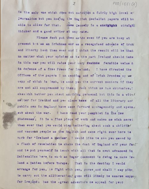 Letter typed in blue ink