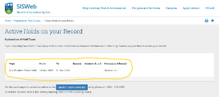 Sisweb page for checking holds 2