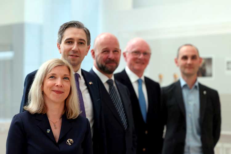 Prof Aoife Ahern, UCD College Principal of Engineering and Architecture and senior researcher on NexSys, Minister for Further and Higher Education, Research, Innovation and Science Simon Harris T.D, Prof Philip Nolan, Director General, Science Foundation Ireland, Daivd O'Reilly Chair of UCD's Energy Advisory Board and NexSys industry partners, Prof Andrew Keane, Director of NexSys and UCD Energy Institute. Picture Jason Clarke