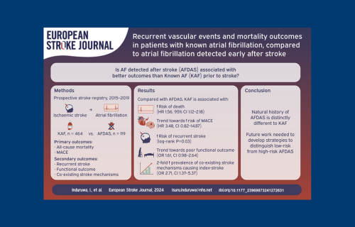 european stroke journal flyer, blue background, methods, results, conclusion