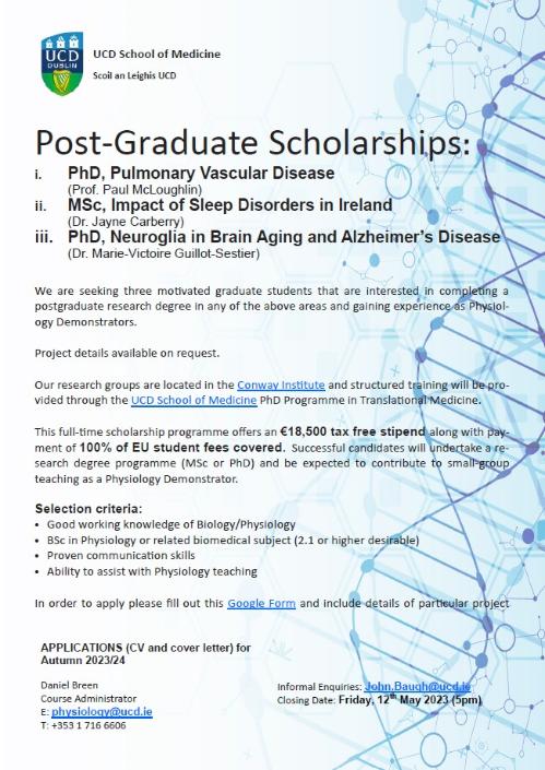 UCD Physiology Medical Traineeships Advert
