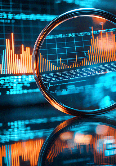 Analyzing financial data with a magnifying glass.
