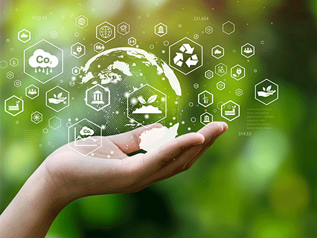 ESG icon concept. Environment, society and governance. Energy of natural gas sustainable and ethical business on network connection on green background