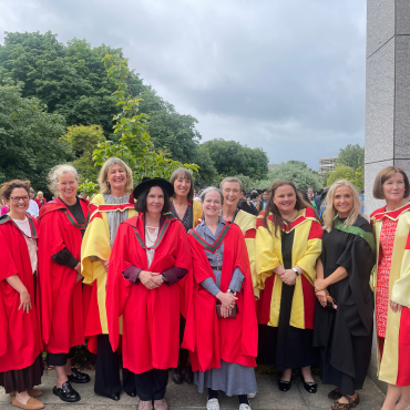 Group of UCD academics in robes at UCD graduation May 2025