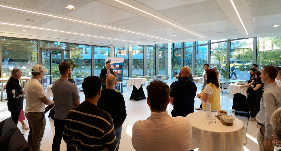 Dr Tom Fabian addressing a crowd at UCD University Club