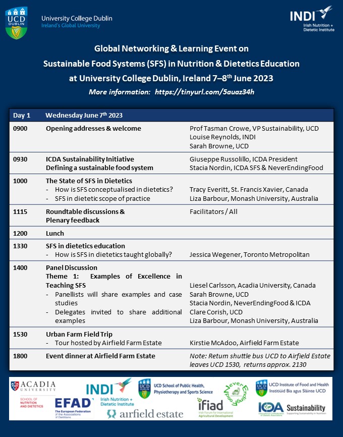 Timetable of events for Day 1 of Sustainable Food Systems event