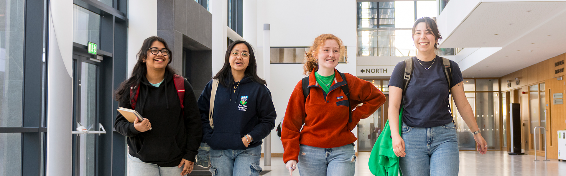 Science and Computer Science students walking in UCD OBrien Centre for Science